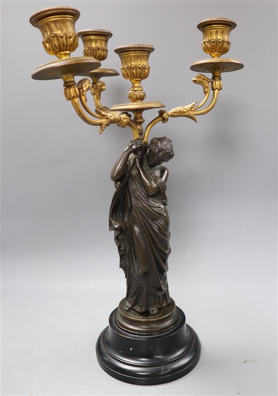 M. Moreau. A bronze and ormolu candelabrum, height 39cm